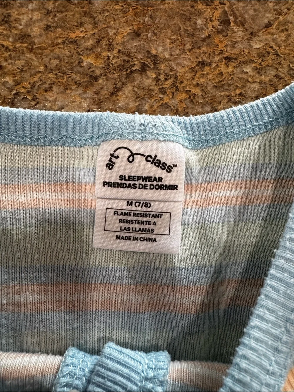 Art Class Girls Romper Pajamas Size M 7/8 Blue Striped Ribbed Sleepwear